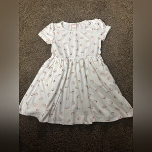 Girls' White Dress with Pink Print